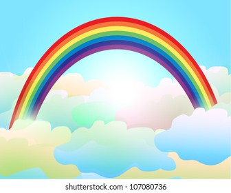 Beautiful rainbow with colorful clouds