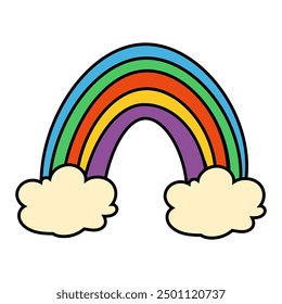 Un hermoso arco iris con nubes esponjosas que emanan de él sobre un fondo blanco prístino crea un vívido contraste visual