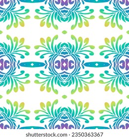 Beautiful rainbow gradient colour seamless batik ethnic dayak ornament for fashion textile pattern background