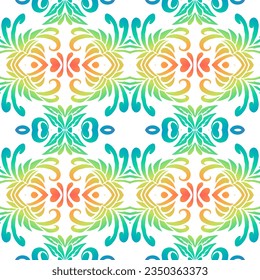 Beautiful rainbow gradient colour seamless batik ethnic dayak ornament for fashion textile pattern background
