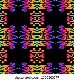 Beautiful rainbow gradient colour seamless batik ethnic dayak ornament for fashion textile pattern background