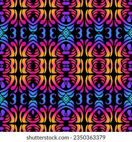 Beautiful rainbow gradient colour seamless batik ethnic dayak ornament for fashion textile pattern background
