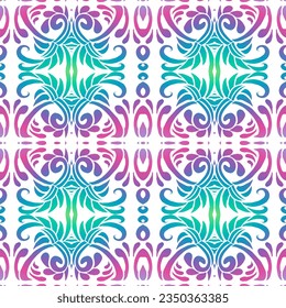 Beautiful rainbow gradient colour seamless batik ethnic dayak ornament for fashion textile pattern background