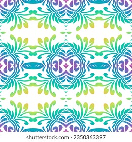 Beautiful rainbow gradient colour seamless batik ethnic dayak ornament for fashion textile pattern background