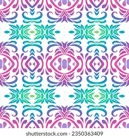 Hermoso color gradiente arcoiris sin fisuras batik étnico adorno de día para el fondo del patrón textil de moda