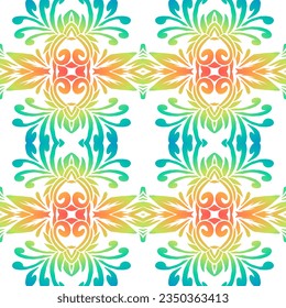 Beautiful rainbow gradient colour seamless batik ethnic dayak ornament for fashion textile pattern background