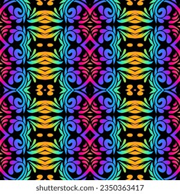 Beautiful rainbow gradient colour seamless batik ethnic dayak ornament for fashion textile pattern background