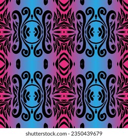 Beautiful rainbow gradient colour seamless batik ethnic dayak ornament for fashion textile pattern background 