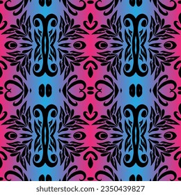 Beautiful rainbow gradient colour seamless batik ethnic dayak ornament for fashion textile pattern background 