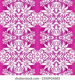 Beautiful rainbow gradient colour seamless flower line art batik ethnic dayak ornament for fashion textile pattern background 