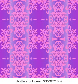 Beautiful rainbow gradient colour seamless flower line art batik ethnic dayak ornament for fashion textile pattern background 