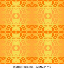 Beautiful rainbow gradient colour seamless flower line art batik ethnic dayak ornament for fashion textile pattern background 