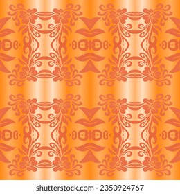Beautiful rainbow gradient colour seamless flower line art batik ethnic dayak ornament for fashion textile pattern background 
