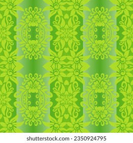 Beautiful rainbow gradient colour seamless flower line art batik ethnic dayak ornament for fashion textile pattern background 