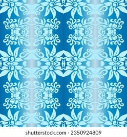 Beautiful rainbow gradient colour seamless flower line art batik ethnic dayak ornament for fashion textile pattern background 