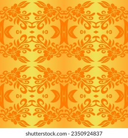 Beautiful rainbow gradient colour seamless flower line art batik ethnic dayak ornament for fashion textile pattern background 