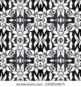 Hermoso color gradiente arcoíris sin fisuras flor línea de arte batik étnico dayak adorno para el fondo de moda de patrón textil 