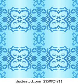 Beautiful rainbow gradient colour seamless flower line art batik ethnic dayak ornament for fashion textile pattern background 
