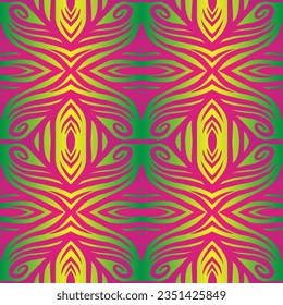 Hermoso color gradiente arcoíris sin fisuras flor línea de arte batik étnico dayak adorno para el fondo de moda de patrón textil 