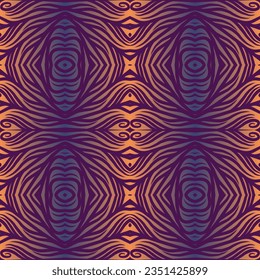 Beautiful rainbow gradient colour seamless flower line art batik ethnic dayak ornament for fashion textile pattern background 