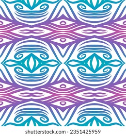 Hermoso color gradiente arcoíris sin fisuras flor línea de arte batik étnico dayak adorno para el fondo de moda de patrón textil 