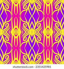 Hermoso color gradiente arcoíris sin fisuras flor línea de arte batik étnico dayak adorno para el fondo de moda de patrón textil 