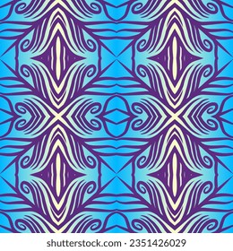 Hermoso color gradiente arcoíris sin fisuras flor línea de arte batik étnico dayak adorno para el fondo de moda de patrón textil 
