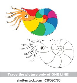 Beautiful Rainbow Nautilus. Dot to dot educational game for kids.