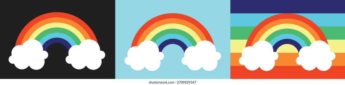 Beautiful Rainbow on different Background stock illustration set.	