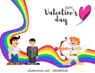 Beautiful rainbow on a white background poster with lovers on valentines day