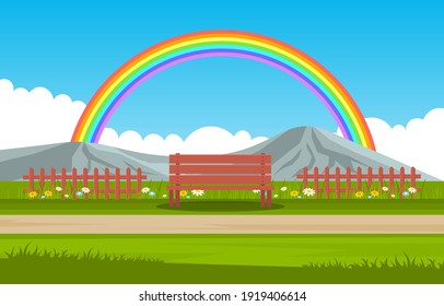 Beautiful Rainbow in Park Summer Nature Landscape Illustration
