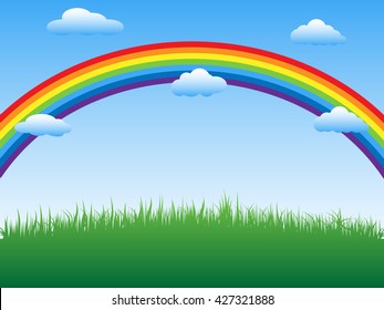 Beautiful rainbow, sky and grassland Vector.