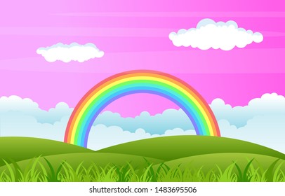 Summer Spring Green Valley Rainbow Outdoor Stock Vector (Royalty Free ...