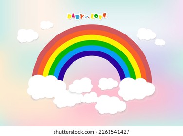 Beautiful Rainbow and smooth white Clouds, with space for text, kids and love concept banner design, Vector Illustration