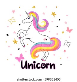 Beautiful rainbow unicorn vector illustration.
