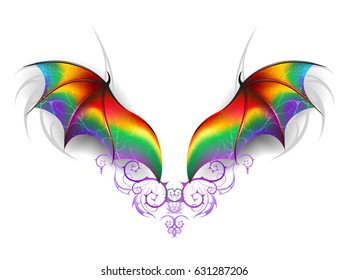 Beautiful, rainbow wings of fairy dragon on white background.