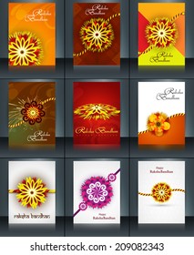 Beautiful raksha bandhan brochure template collection set reflection vector