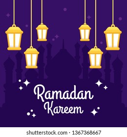 Beautiful Ramadan Background with Lantern Illustration
