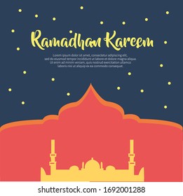 Beautiful Ramadan background with a beautiful view of a mosque. Template for invitation poster banner. Vector Illustration Minimalist