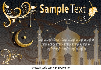beautiful Ramadan greeting card vectors and Golden Flowers are easily edited and change color