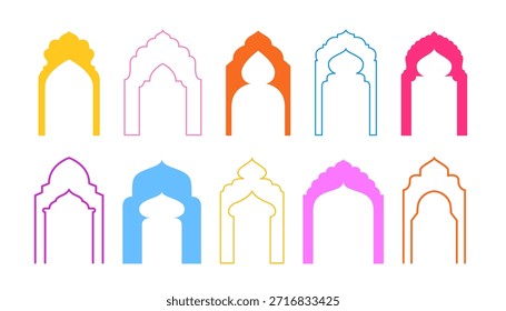 Schönes Ramadan Islam Frames Set. Bunte orientalische Bogenformen 