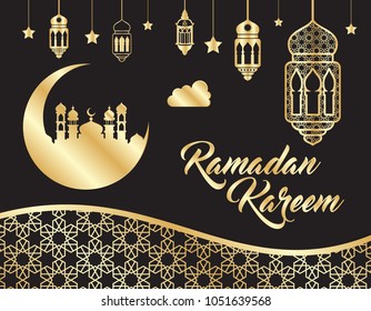 beautiful ramadan kareem background with gold color on black background