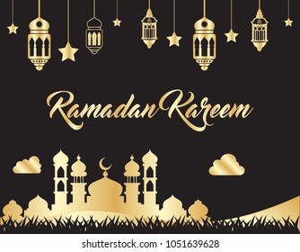 beautiful ramadan kareem background with gold color on black background