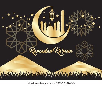 beautiful ramadan kareem background with gold color on black background