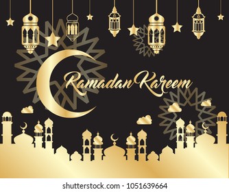 beautiful ramadan kareem background with gold color on black background