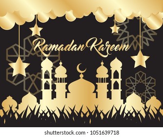 beautiful ramadan kareem background with gold color on black background