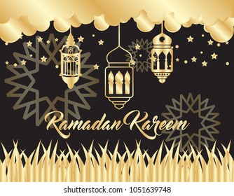 beautiful ramadan kareem background with gold color on black background