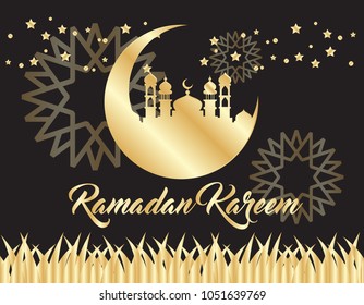 beautiful ramadan kareem background with gold color on black background