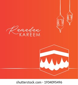 Beautiful Ramadan kareem background with kaabah and oil lamp style