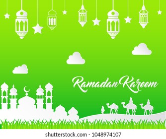 beautiful ramadan kareem background with paper art style